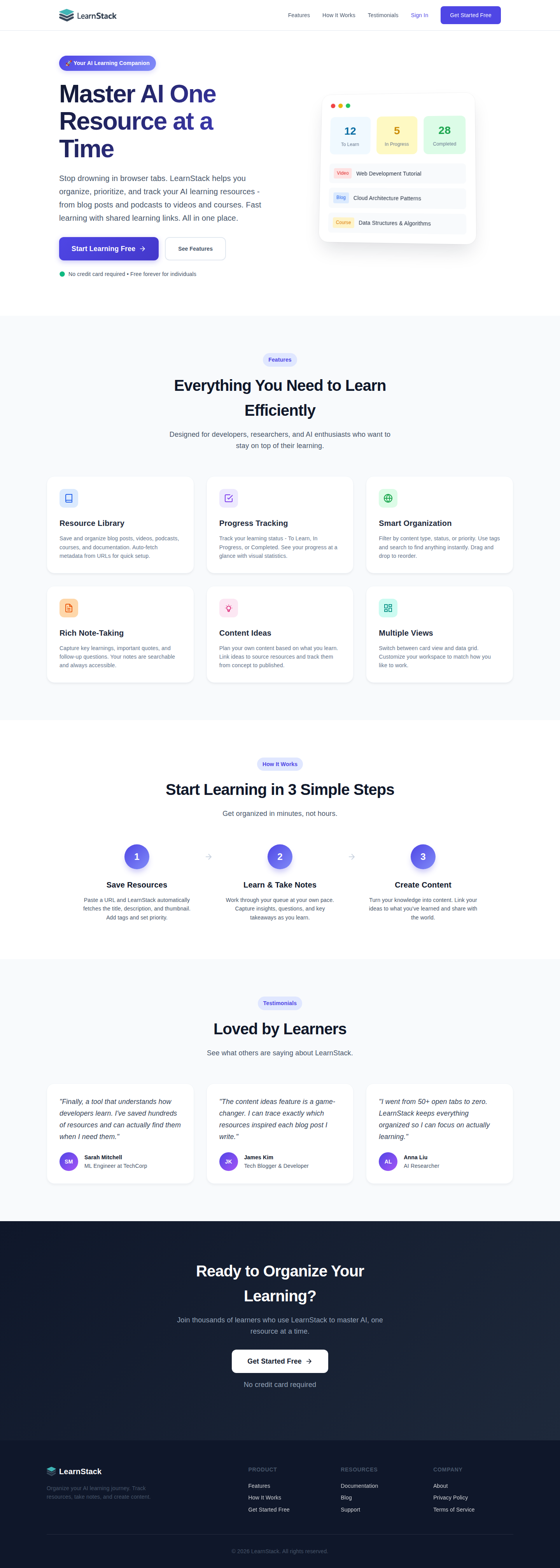LearnStack landing page